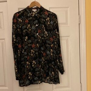 J. Jill Black Floral Button Down Shirt